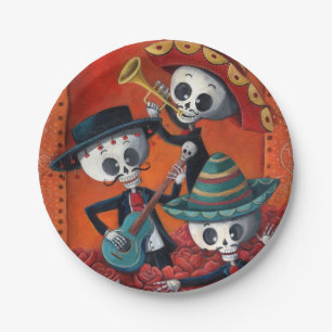 Mariachi-Trio Dia de Los Muertos Skeleton Pappteller