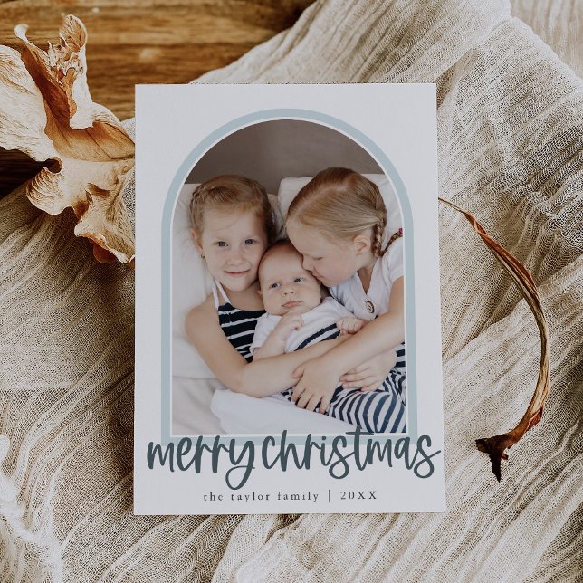 MARIAH Blue Arch Family Foto Frohe Weihnachten (MARIAH Blue Arch Family Photo Merry Christmas Holiday Card)