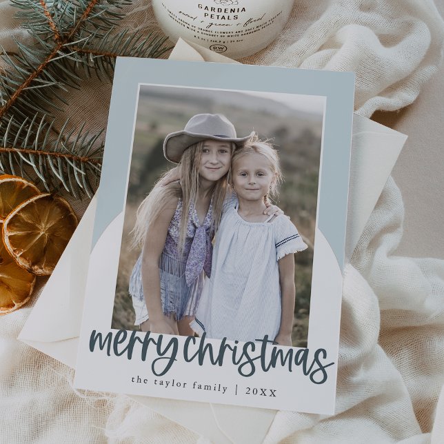 MARIAH Blue Arch Fun Familienfest Foto Weihnachten (MARIAH Blue Arch Fun Family Photo Christmas Holiday Card)
