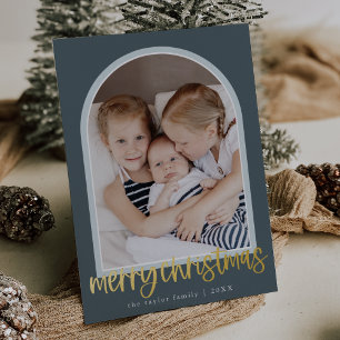 MARIAH Blue Foil Arch Family Foto Frohe Weihnachte Folien Feiertagskarte