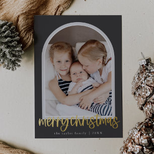 MARIAH Gray Foil Arch Family Foto Frohe Weihnachte Folien Feiertagskarte