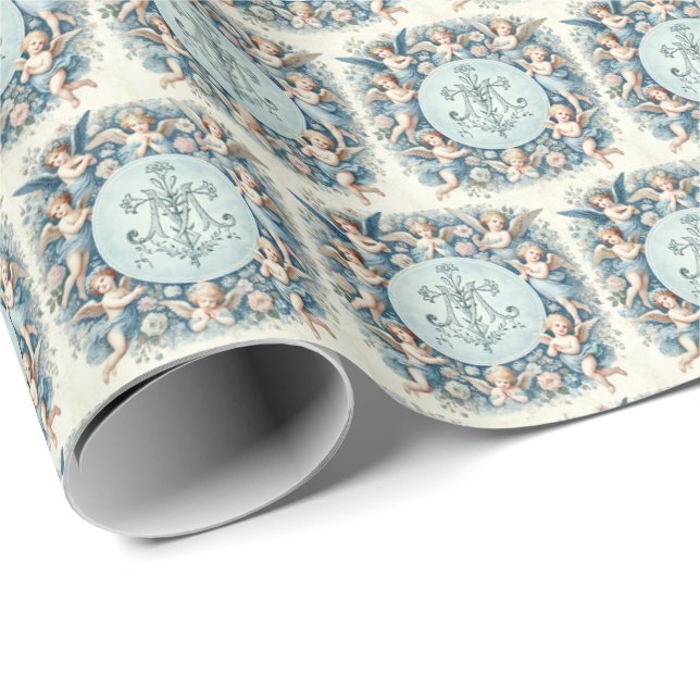 Marian Cross and Cherub Floral Gift Wrap" Geschenkpapier (Rolleneckpunkt)