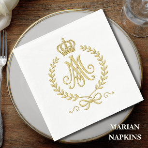 Marian Crown Monogram in Gold-Katholic Serviette