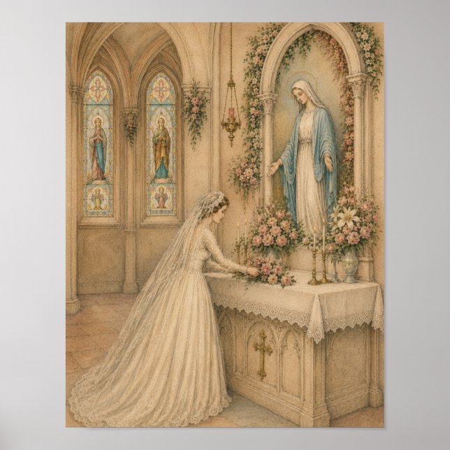 Marianischer Altar Brautstrauß Hochzeit Poster (Vorne)