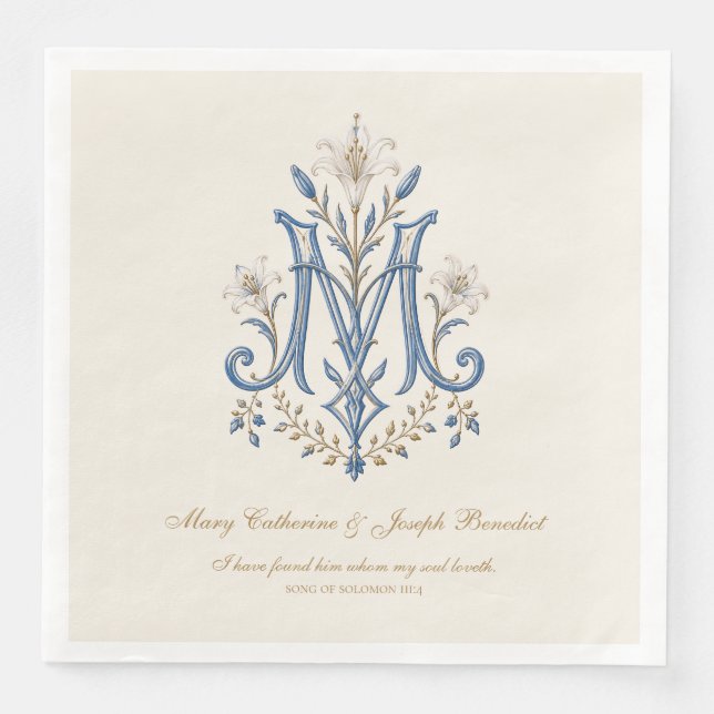 Marianisches Monogramm Katholische Hochzeit mit Sc Serviette (Vorderseite)