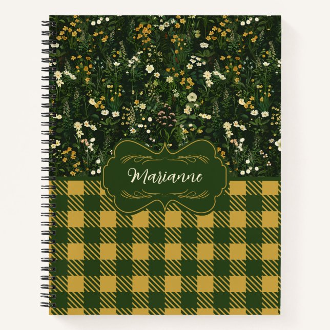 Marianne Dark Daisy Floral Kariert Deluxe Notizbuch (Vorderseite)