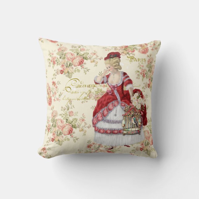 Marie Antoinette Beige Floral Pillow クッション Kissen (Vorderseite)