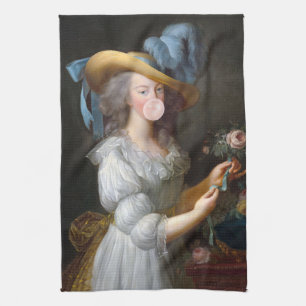 Marie Antoinette bläst ein rosa Kaugummi Geschirrtuch