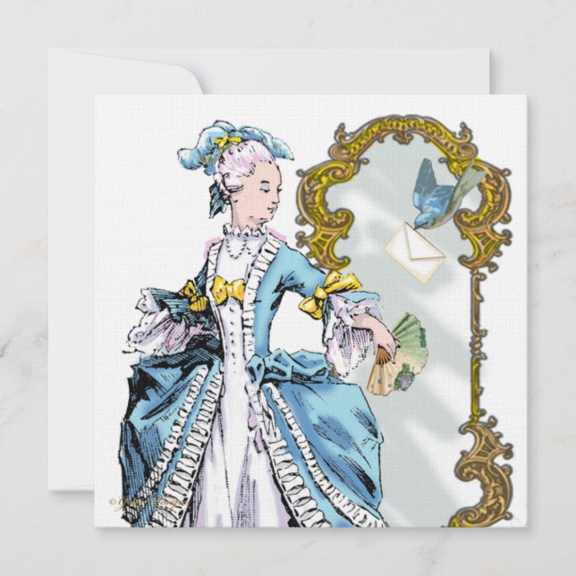 Marie Antoinette Bluebird und Mirror Einladung (Vorderseite)