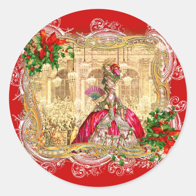 Marie Antoinette Christmas Ball Runder Aufkleber (Vorderseite)