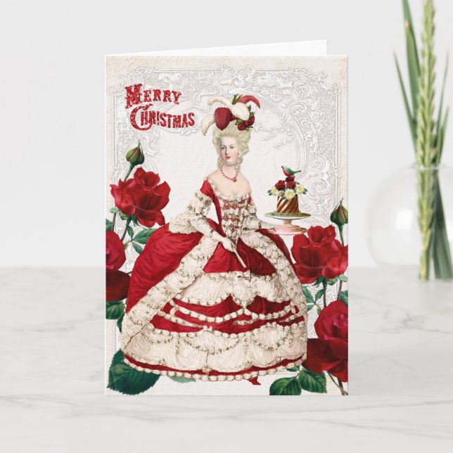 Marie Antoinette Christmas Card Cake red roses Karte (Vorderseite)