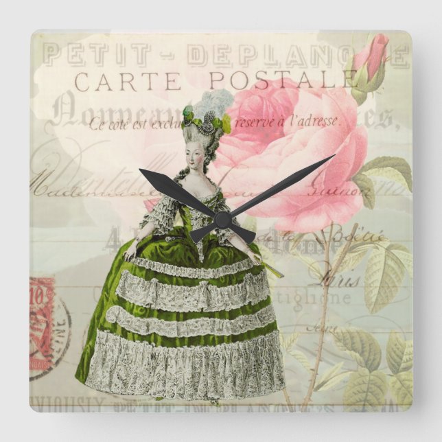 Marie Antoinette Französisch-Accent-Uhr Quadratische Wanduhr (Vorderseite)