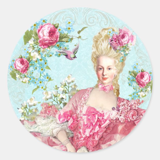 Marie Antoinette,French,Paris,pink,roses,portrait Runder Aufkleber (Vorderseite)