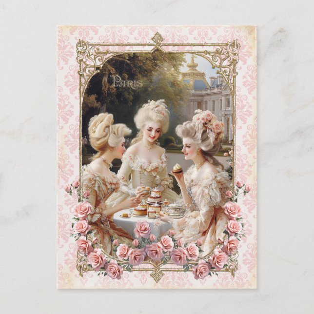 Marie Antoinette,French,Paris,tea,cake,roses ポストカー Postkarte (Vorderseite)