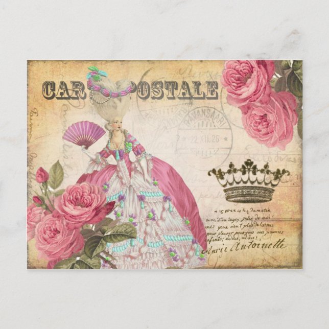 Marie Antoinette Gold Crown Rose Post Card Postkarte (Vorderseite)