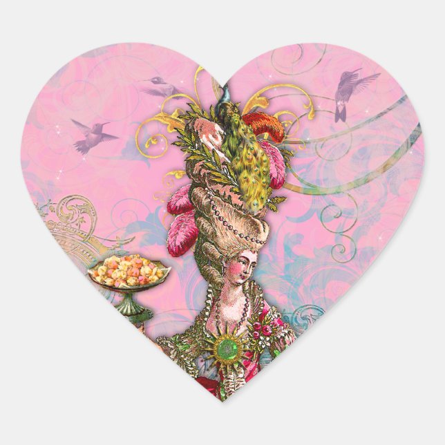 Marie Antoinette Hot Pink & Peacock Herz-Aufkleber (Vorderseite)