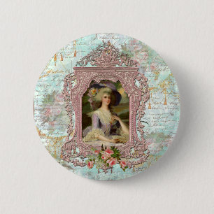 Marie Antoinette in rosa Rahmen Button