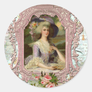 Marie Antoinette in rosa Rahmen Runder Aufkleber