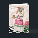 Marie Antoinette Karte<br><div class="desc">An 18th century fashion plate is created into a colourful fun birthday card. Marie Antoinette holds a birthday cake with a beautiful butterfly resting on her arm. A perfect card for that special person.</div>