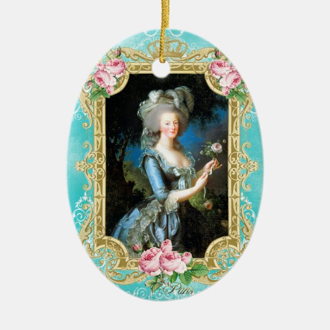 Marie Antoinette LeBrun Portrait Blue Damask Ornam Keramik Ornament (Vorne)