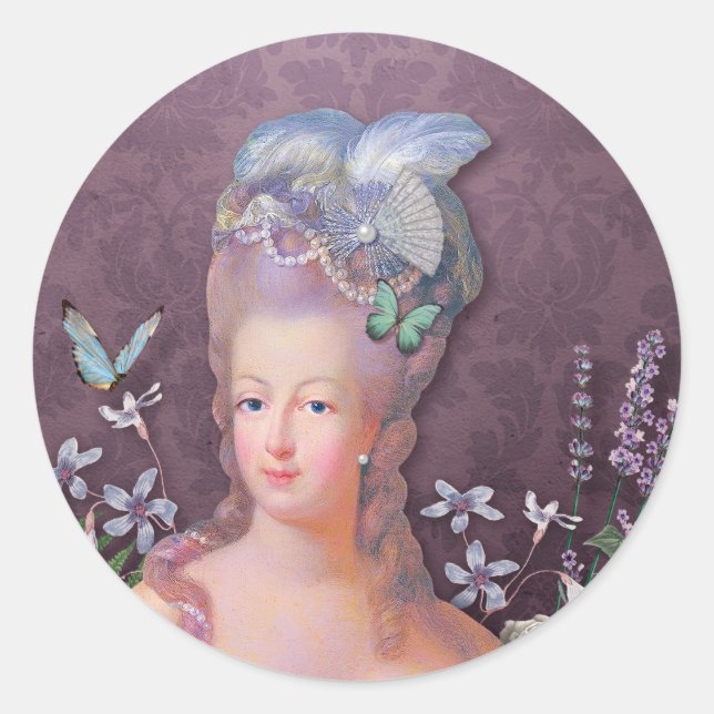 Marie Antoinette lila Blumen Runder Aufkleber (Vorderseite)