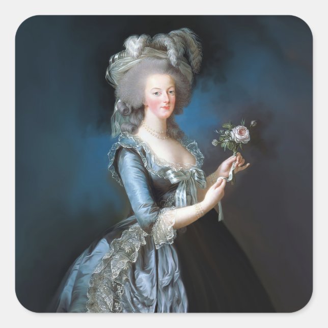 Marie Antoinette mit einer Rose Quadratischer Aufkleber (Vorderseite)