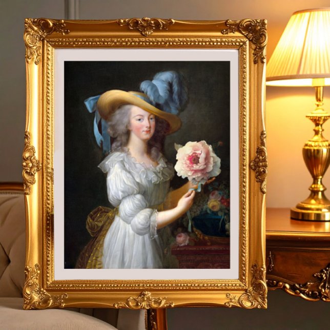 Marie Antoinette mit rosafarbenem Péony Fotodruck (Marie Antoinette with a pink peony flower
)
