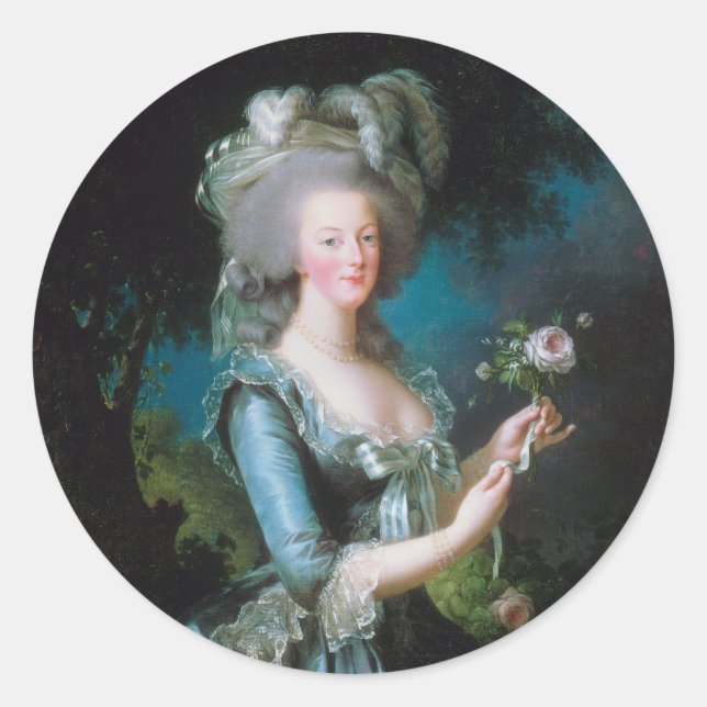 Marie-Antoinette mit Rose von Elisabeth Lebrun Runder Aufkleber (Vorderseite)