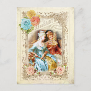 Marie Antoinette,Paris,blau,rosafarbene Rosen Roko Postkarte