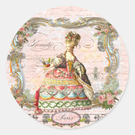 Marie Antoinette Paris Pink Roses Runder Aufkleber