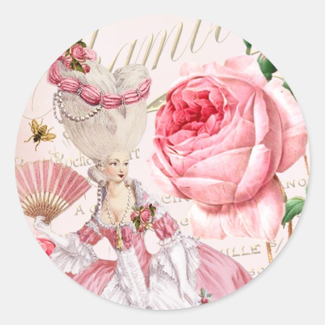 Marie Antoinette,Paris,shabby,rose,stickers Runder Aufkleber (Vorderseite)