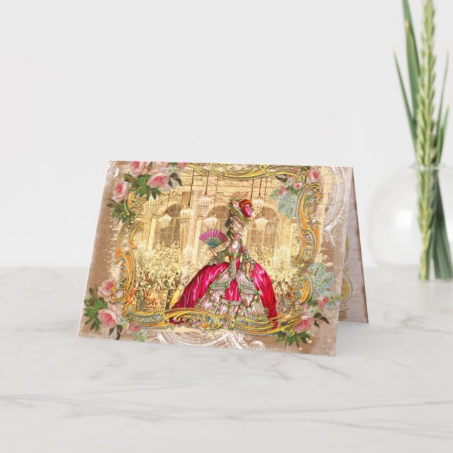 Marie Antoinette Party in Pink bei Versailles Card Karte (Vorderseite)
