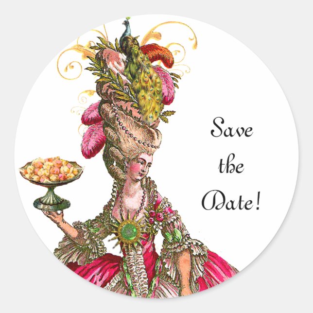Marie Antoinette Peacock "Save the Date" Stickers (Vorderseite)