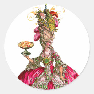 Marie Antoinette Pfau und Kuchen Runder Aufkleber