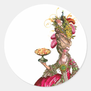 Marie Antoinette Pfau und Kuchen Runder Aufkleber