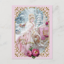 Marie Antoinette pink carriage deer Christmas card Feiertagspostkarte