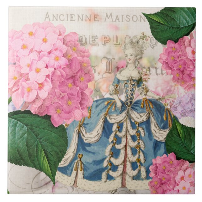 Marie Antoinette Pink Hydrangea Keramik Tile Fliese (Vorderseite)