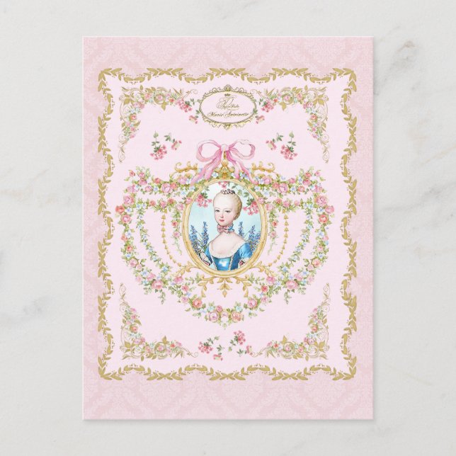 Marie Antoinette pink rose frame  Postkarte (Vorderseite)