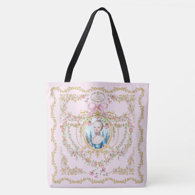 Marie Antoinette pink rose frame tote bag (Vorderseite)