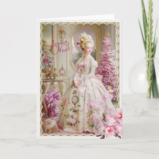 Marie Antoinette Pink tree cat Christmas card Einladung (Vorderseite)