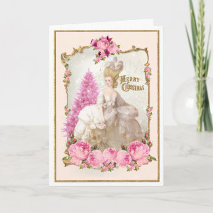 Marie Antoinette Pink Tree Roses Weihnachtskarte Feiertagskarte