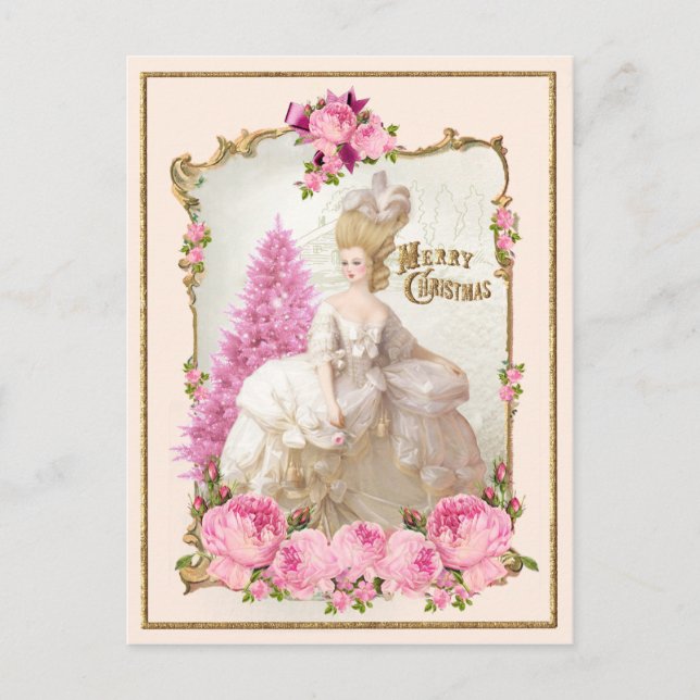 Marie Antoinette Pink Tree Roses  Xmas Postcard Postkarte (Vorderseite)
