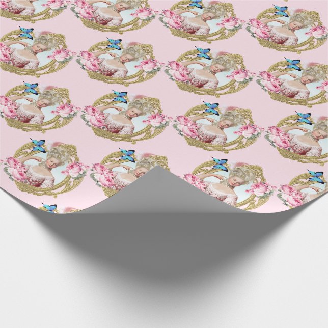 Marie Antoinette Portrait Wrapping Paper Pink Rose Geschenkpapier (Ecke)