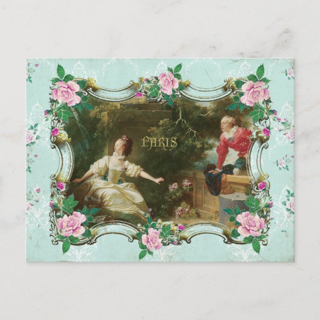 Marie Antoinette Rococo Fragonard Green postcard Postkarte (Vorderseite)