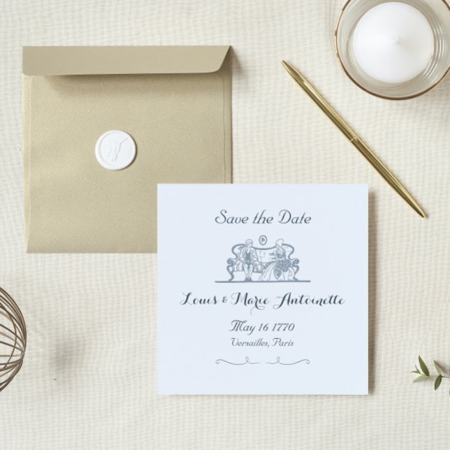 Marie Antoinette Rokoko Dusty Blue Save the Date Mitteilungskarte (Von Creator hochgeladen)