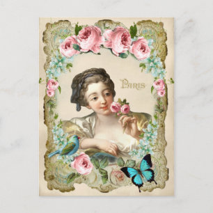 Marie Antoinette Rokoko Rose Girl Bird Postcard Postkarte