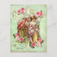 Marie Antoinette Rokoko Verliebte Rosen Dame Postk