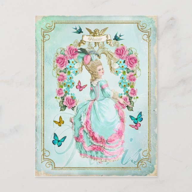 Marie Antoinette Shabby Chic Butterfly Postcard Postkarte (Vorderseite)