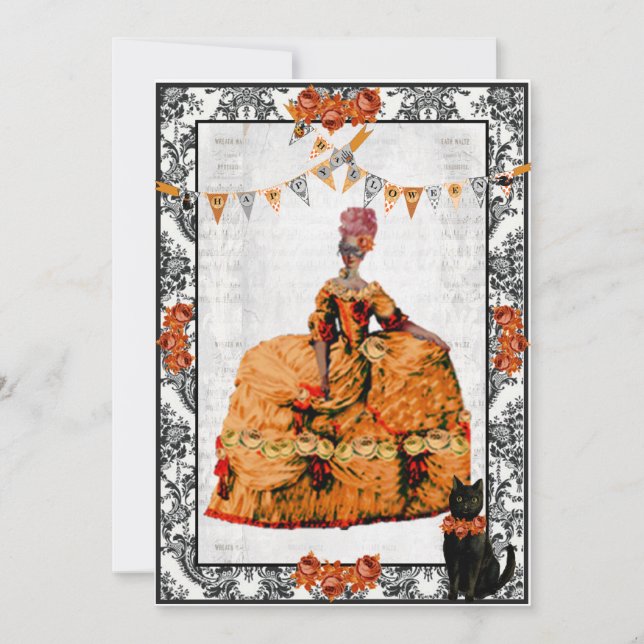 Marie Antoinette und Black Cat Halloween Einladung (Vorderseite)