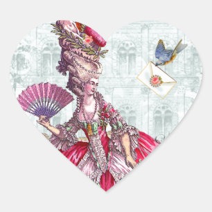 Marie Antoinette und Bluebird Herz-Aufkleber
